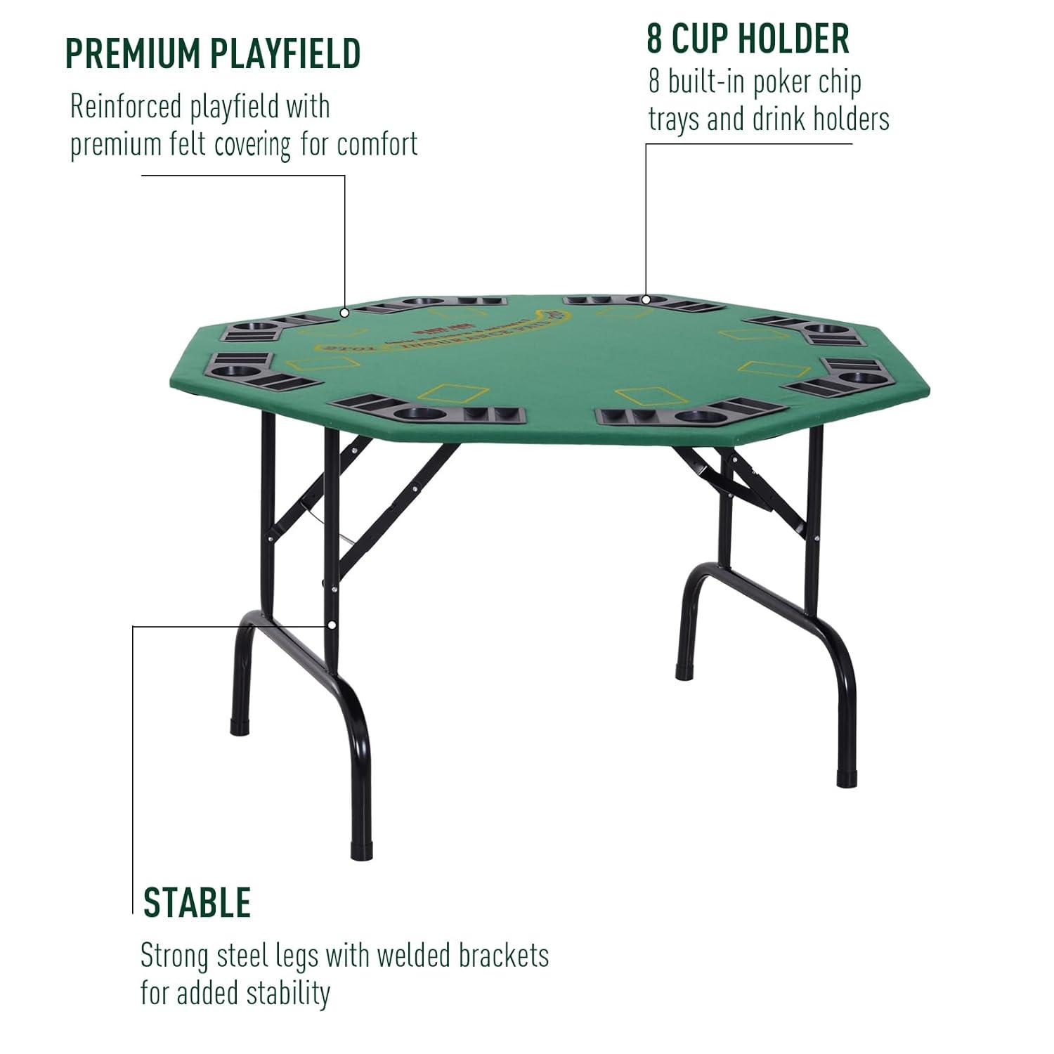 Soozier 47.25" 8 Player Folding Octagon Poker Table for Blackjack Poker Game with Cup Holders, Green