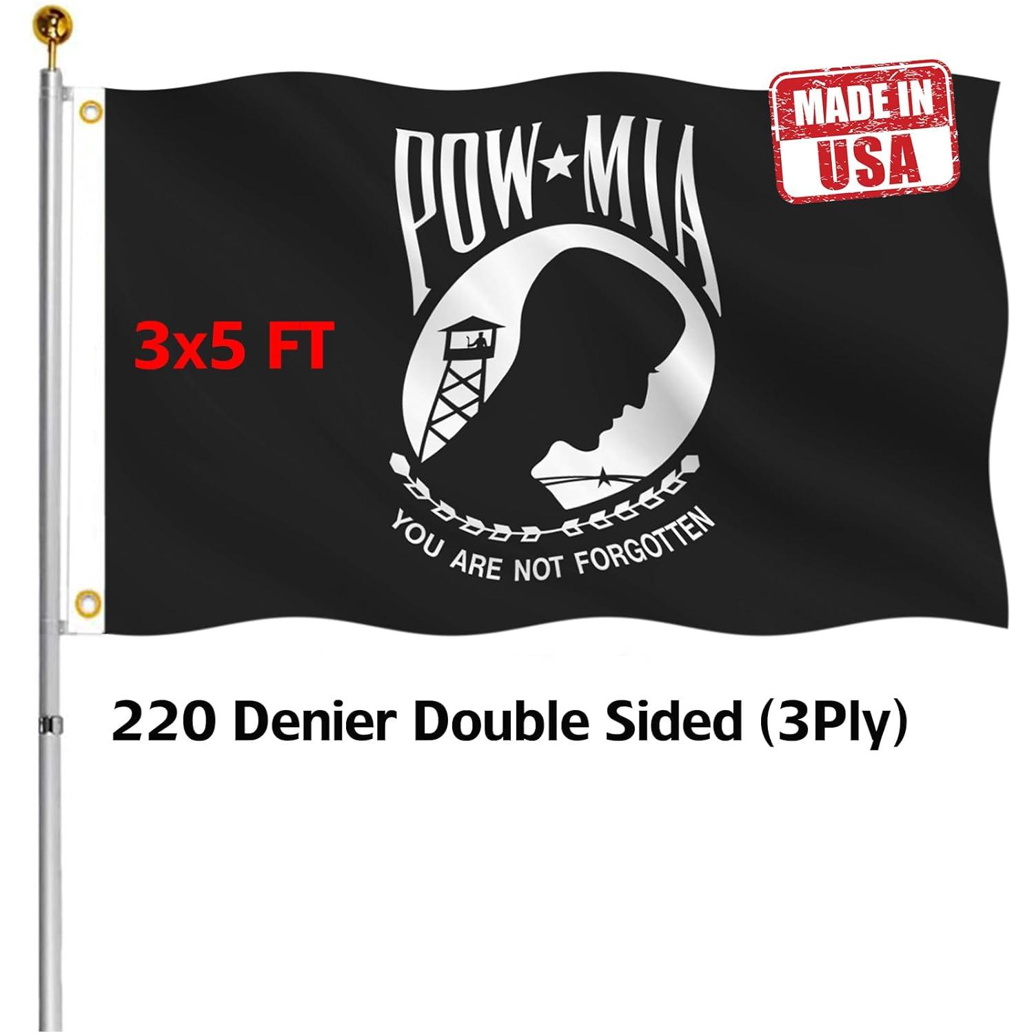 POW MIA 3x5 Nylon Flag - Double Sided and Embroidered - All Weather, Durable, Outdoor Nylon Flag - Front Line Flags