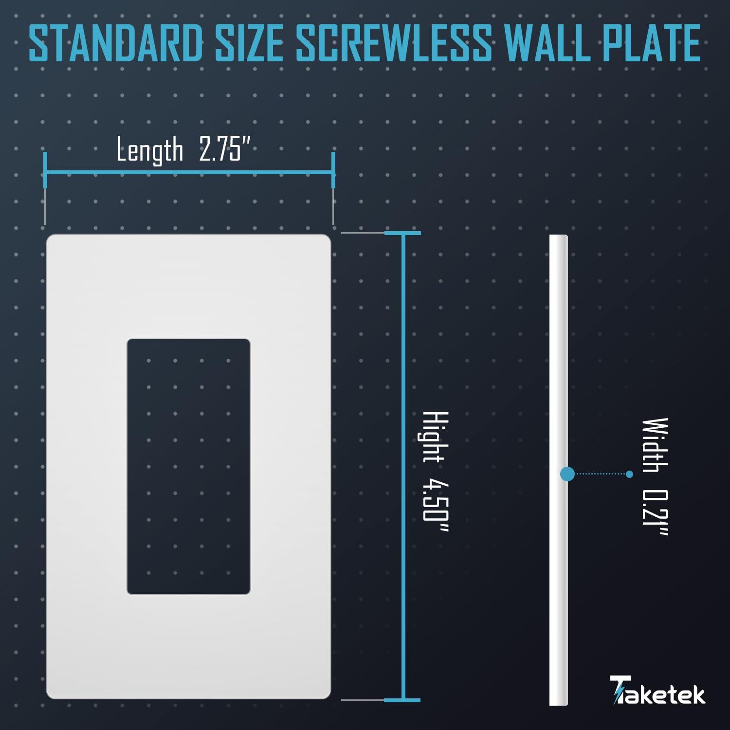 Screwless Decorator Wall Plate, Child Safe Outlet Cover, 1-Gang White Switch Plate Covers, Unbreakable Polycarbonate Thermoplastic, Standard Size, Glossy, 10 Pack
