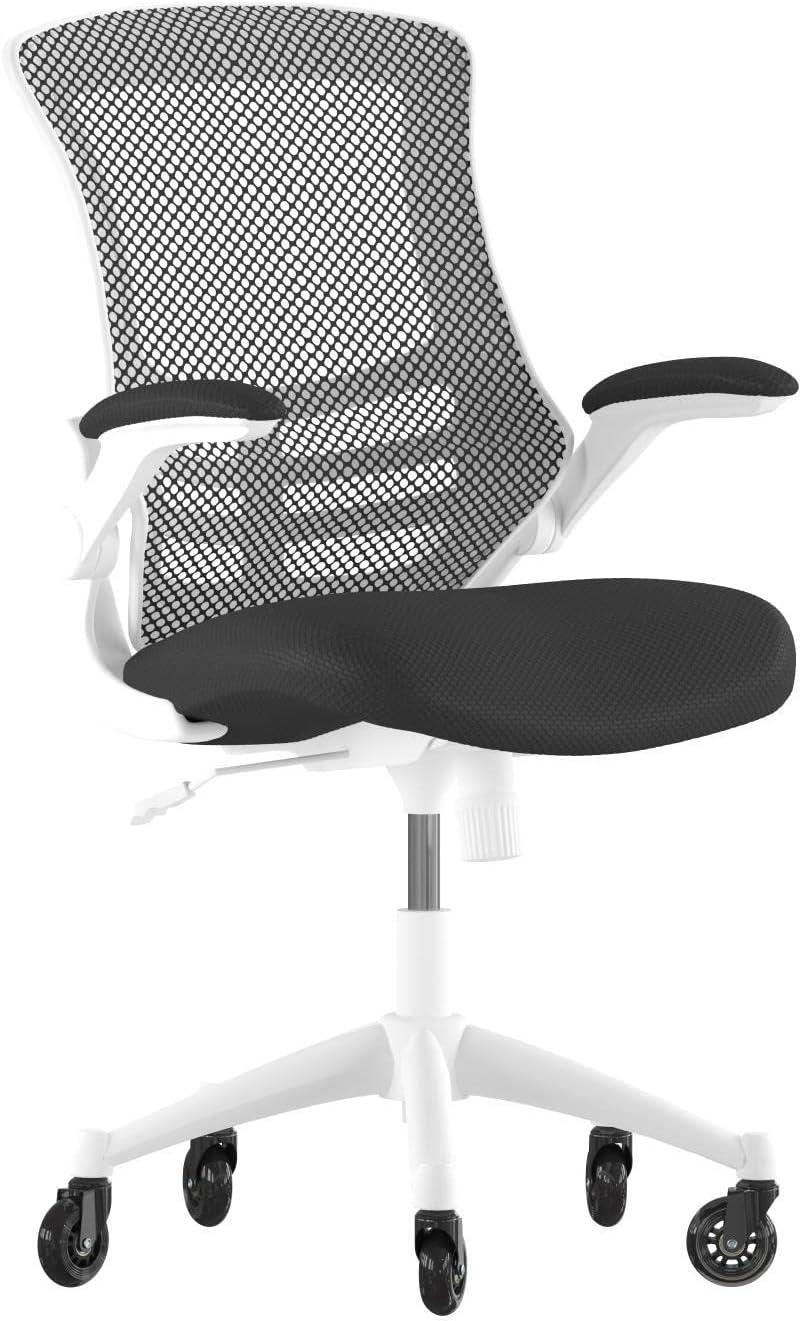 Kelista Mid-Back Black Mesh and Leather Swivel Task Chair