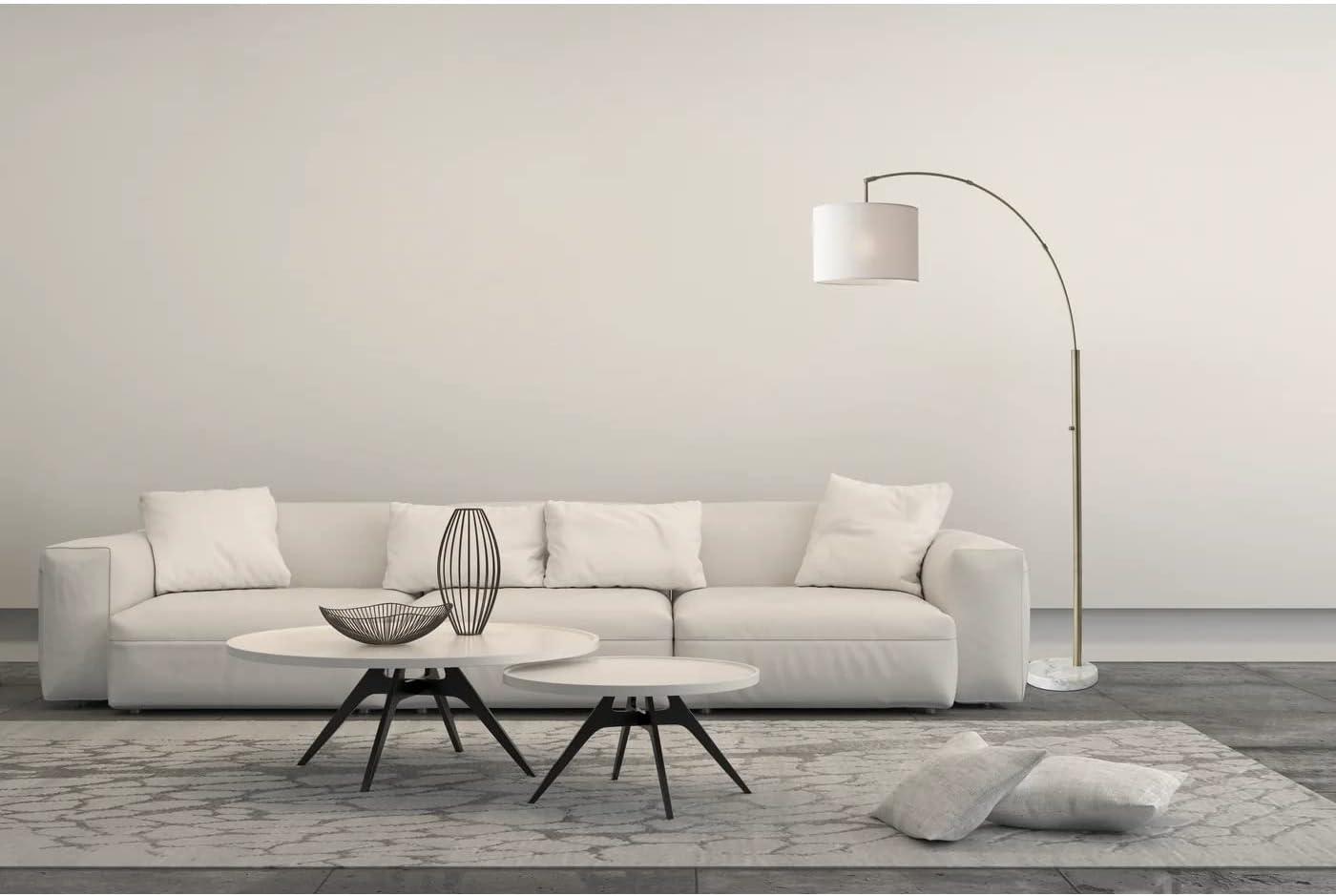 73.5" Bowery Arc Lamp Antique Brass - Adesso: White Marble Base, Off-White Shade, ETL Listed