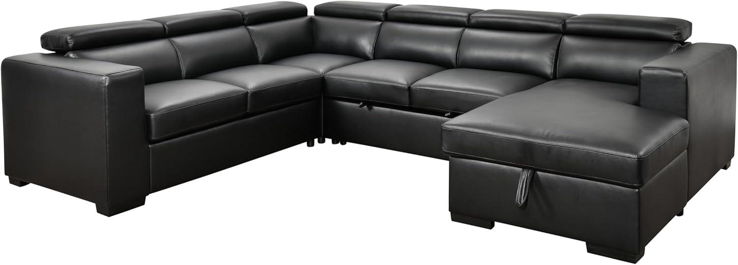 Black Faux Leather U-Shaped Sectional Sofa with Ottoman