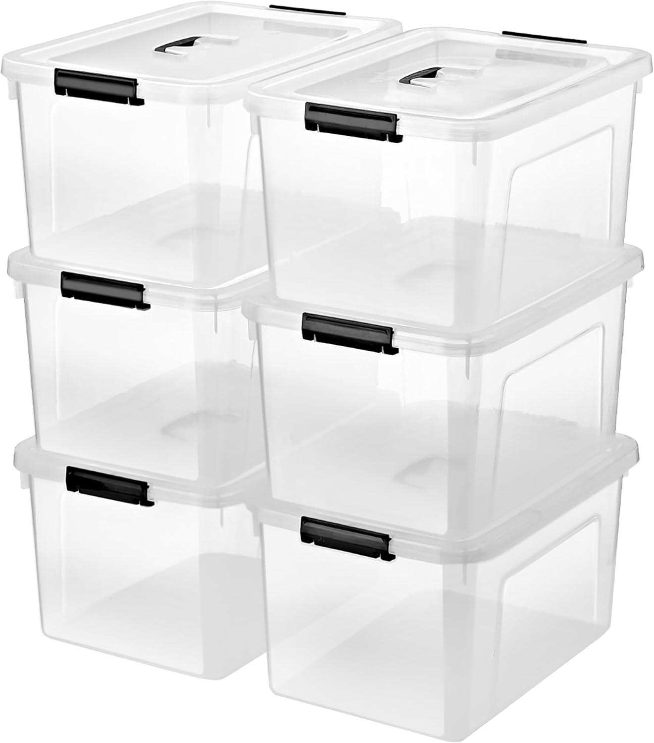 19 Quart Clear Plastic Stackable Storage Bins with Lids, 6-Pack