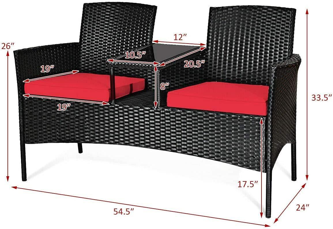 Tangkula Outdoor Rattan Furniture Wicker Patio Conversation Chair W/Cushion Red