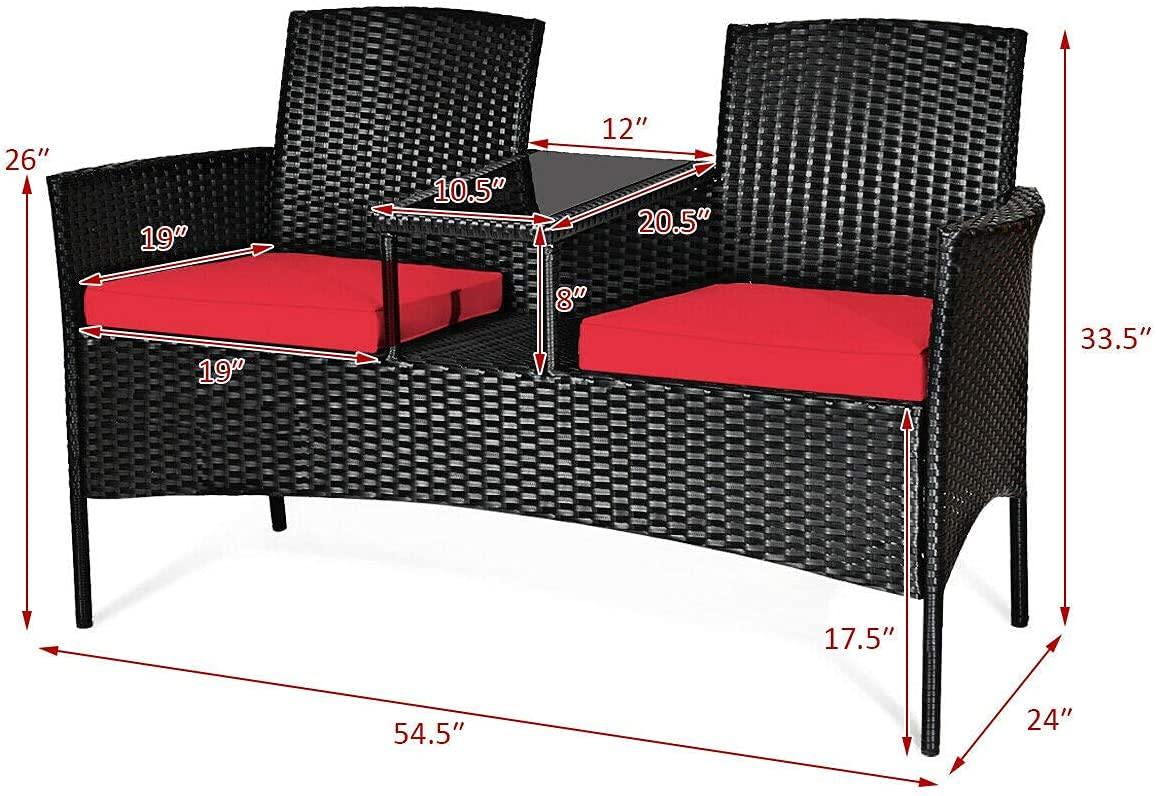 Tangkula Outdoor Rattan Furniture Wicker Patio Conversation Chair W/Cushion Red
