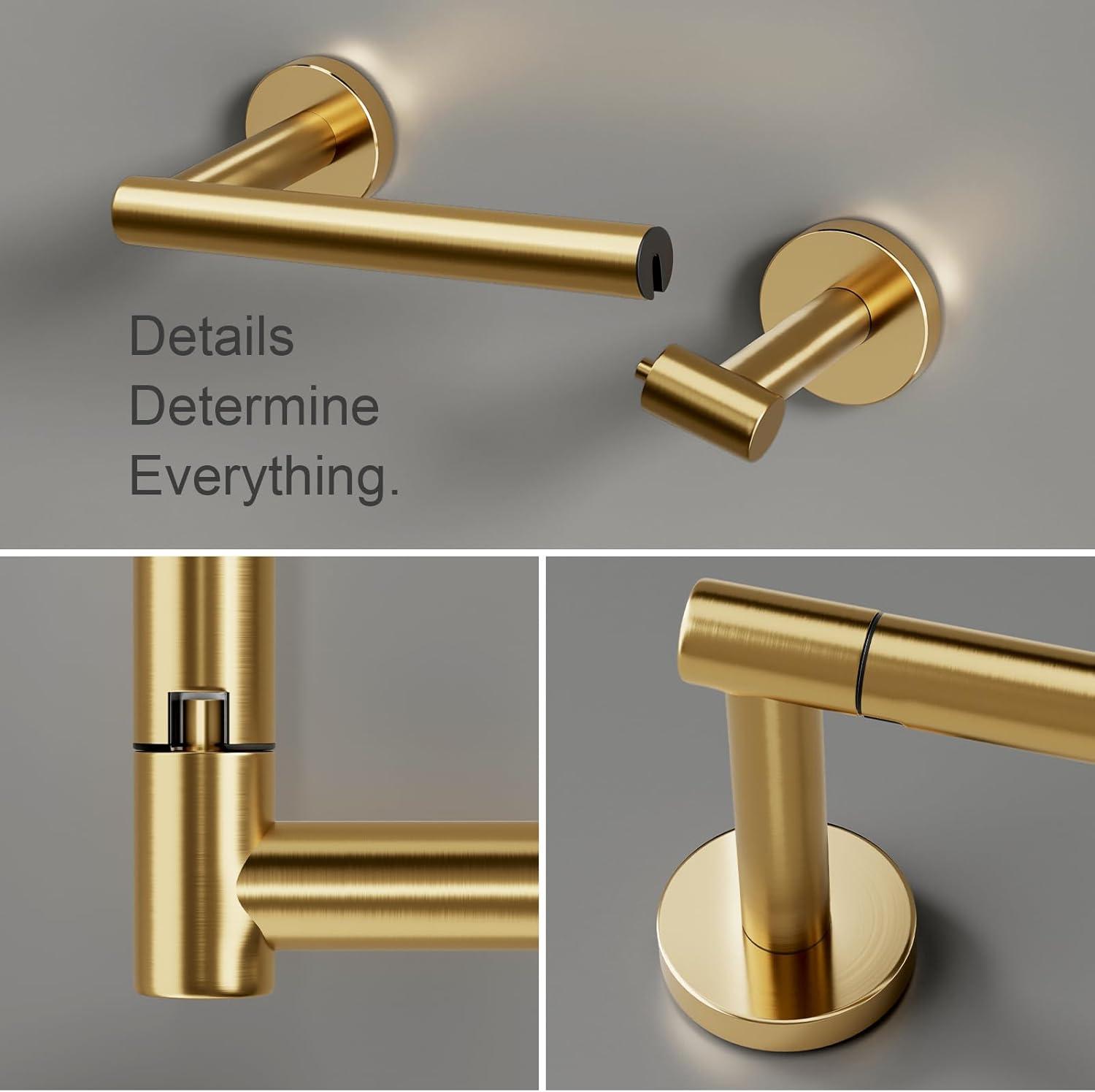 MOGFCT Toilet Paper Holder Brushed Gold Wall Mounted, Double Post Pivoting Toilet Paper Holder SUS 304 Stainless Steel Bathroom