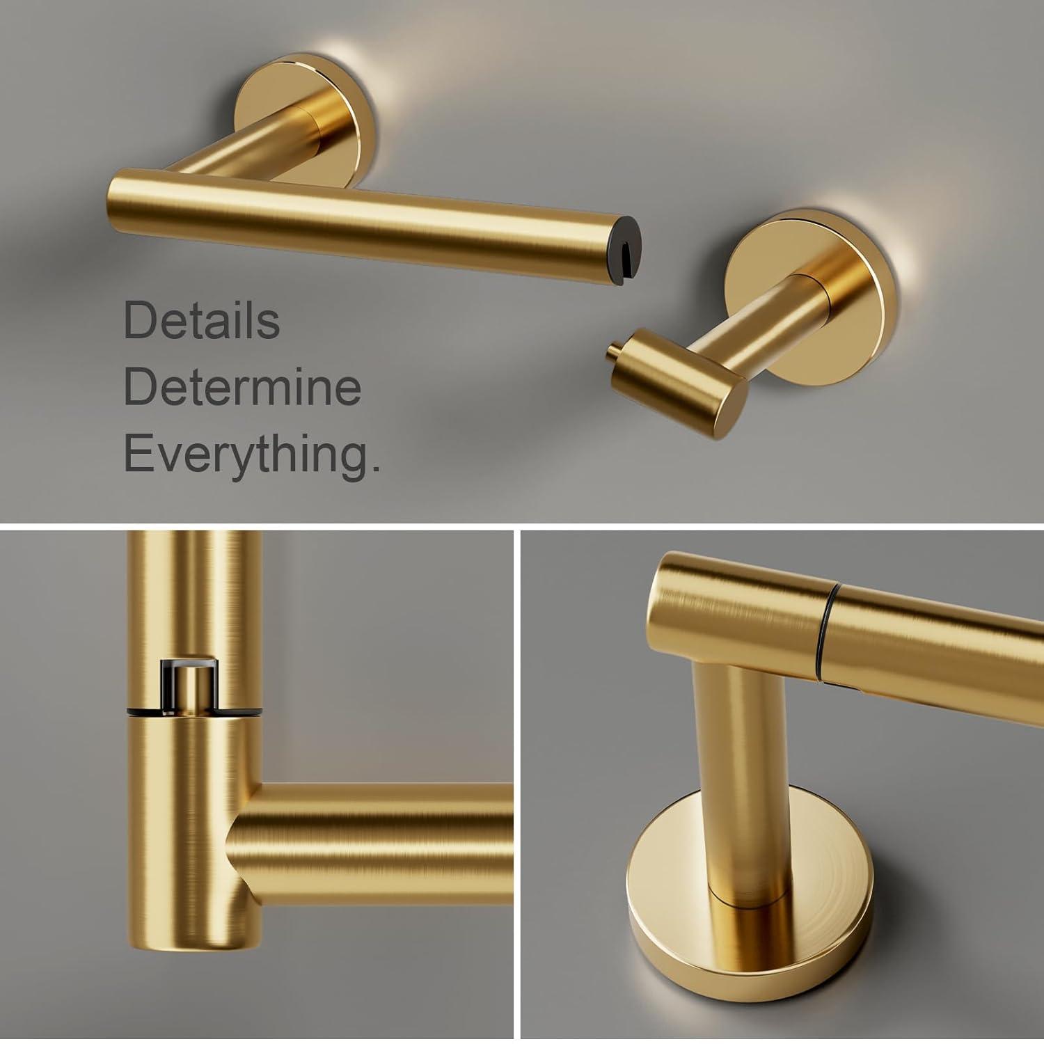 MOGFCT Toilet Paper Holder Brushed Gold Wall Mounted, Double Post Pivoting Toilet Paper Holder SUS 304 Stainless Steel Bathroom