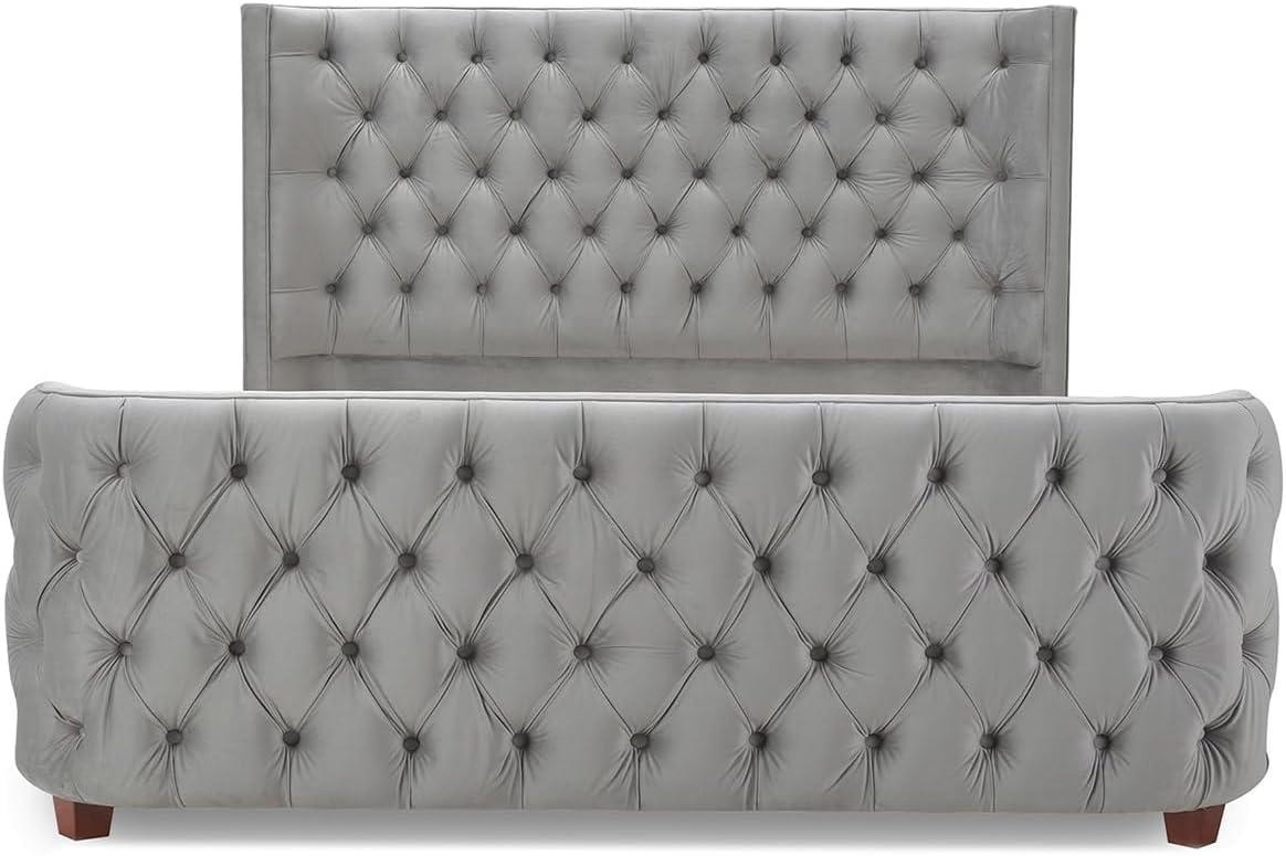 Brooklyn Queen Tufted Velvet Bed Opal Grey