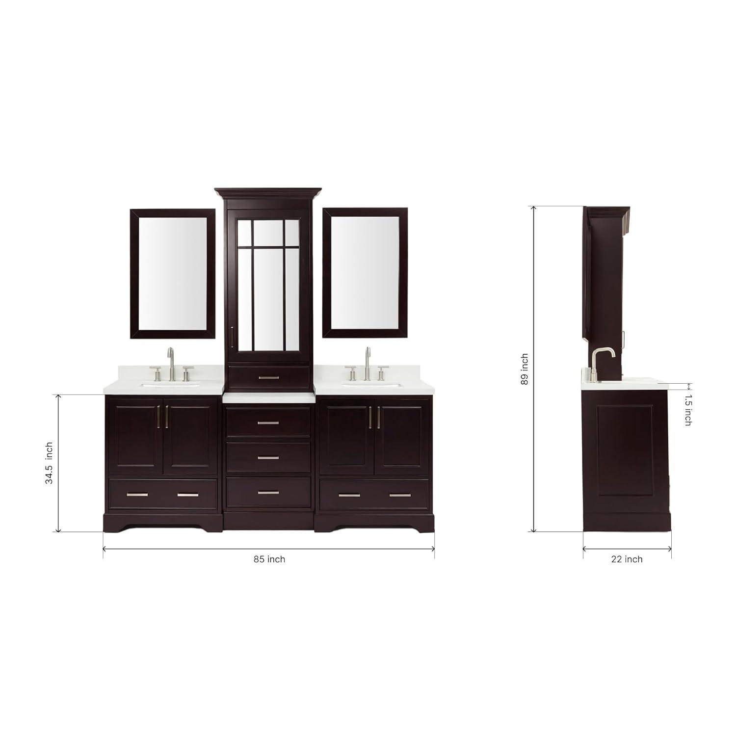 Ariel Stafford 85 in Double Sink Vanity Set in Espresso
