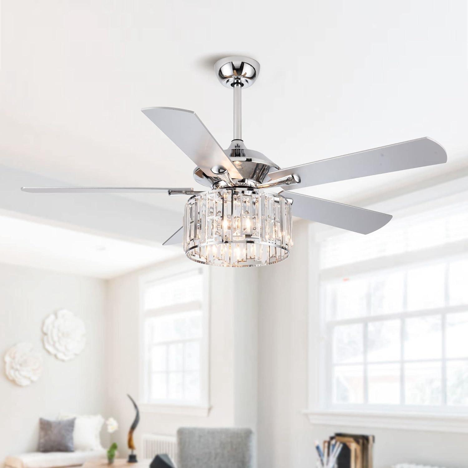 Parrot Uncle 52" Modern Black Crystal Ceiling Fan with Light and Remote