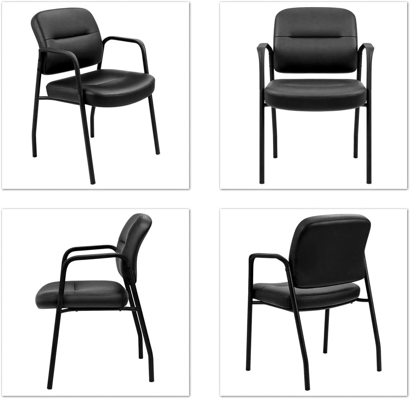 LACOO Faux Leather Guest Chair with Arms Set of 2 - Black