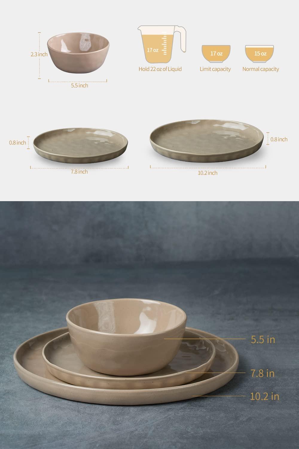 Famiware Mars Plates and Bowls Set, 12 Pieces Dinnerware Sets, Dishes Set for 4, Cinnamon Brown