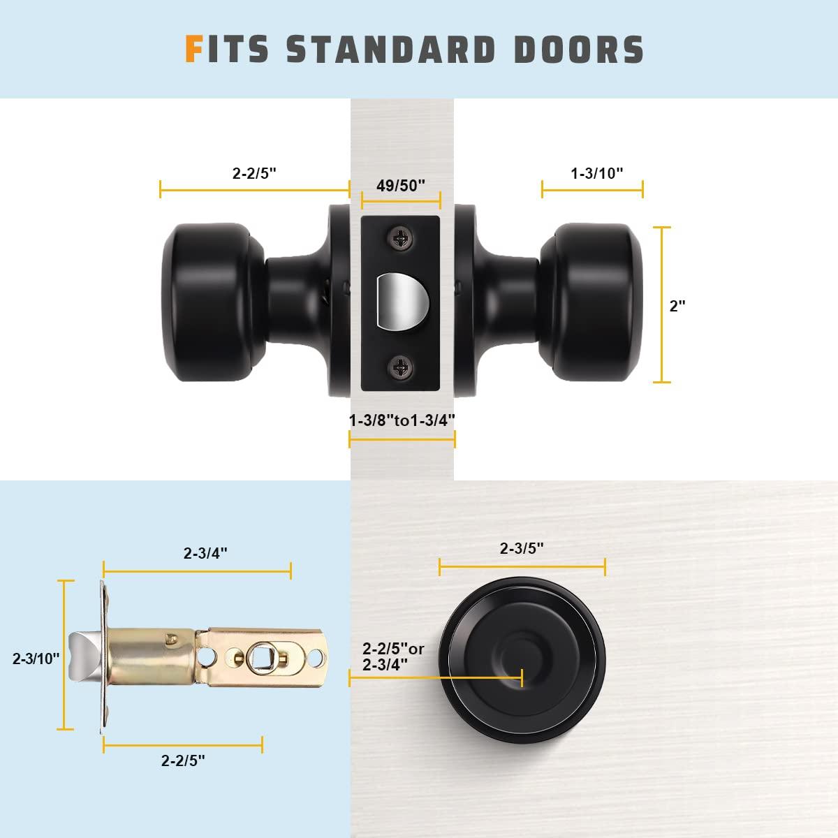 KNOBWELL 10 Pack Matte Black Passage Door Knob Set, Keyless Interior Closet Door Knobs for Hallway