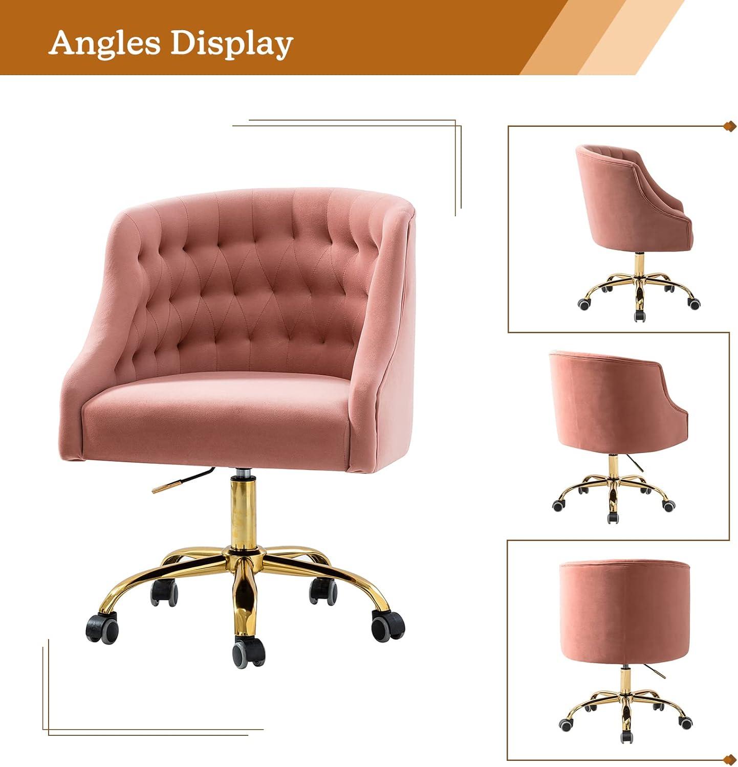 Modern Home Task Chair Swivel Rolling Computer Velvet Fabric Gold Legs Makeup Vanity Chairs Adult Pink