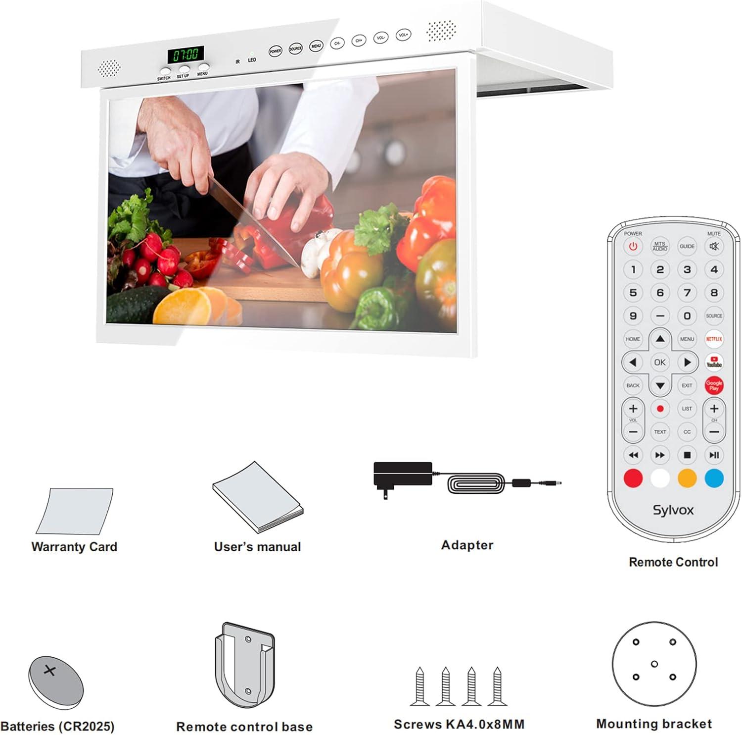 SYLVOX 15.6 inch Smart Kitchen TV, 1080P FHD Under Cabinet TV, Smart Android TV Built-in Google Play, Support Google Assistant WiFi Bluetooth