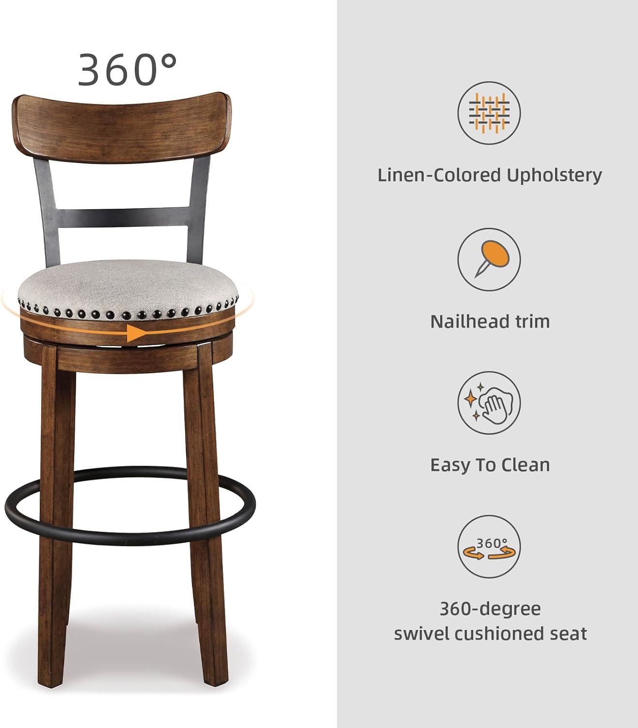 Tall Valebeck Upholstered Swivel Barstool Brown - Signature Design by Ashley: Kitchen Counter Height, Rustic Style