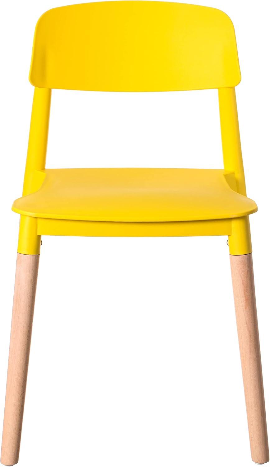 Fabulaxe Plastic Dining Chair Open Back with Beech Wood Legs, Yellow
