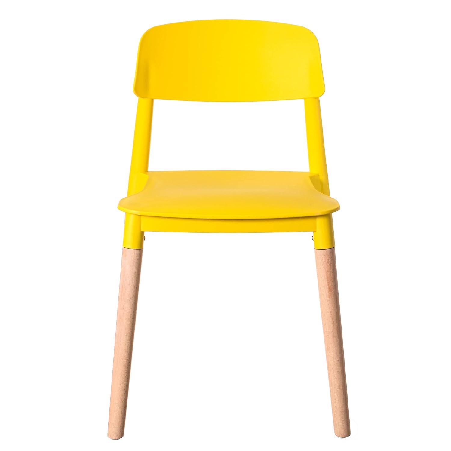 Fabulaxe Plastic Dining Chair Open Back with Beech Wood Legs, Yellow