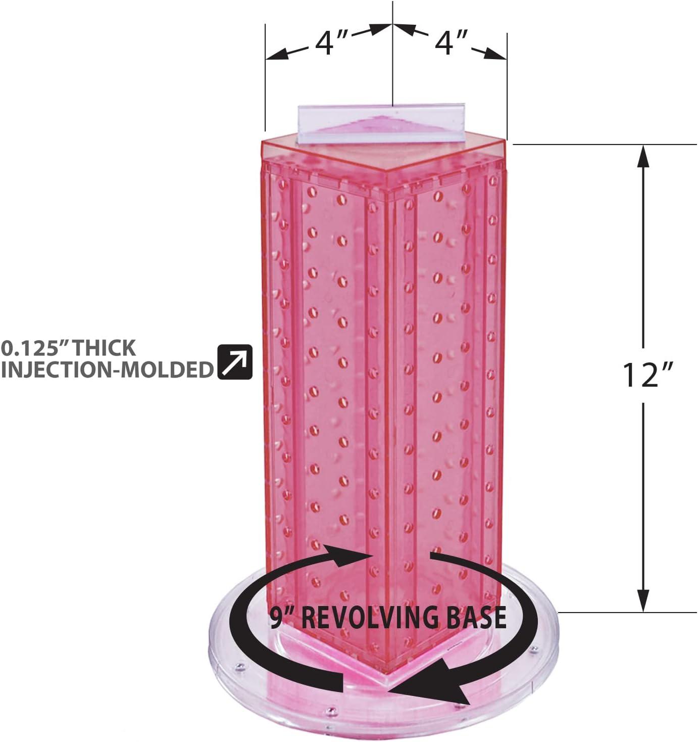 Compact Pink Revolving Pegboard Display Tower with 9" Base