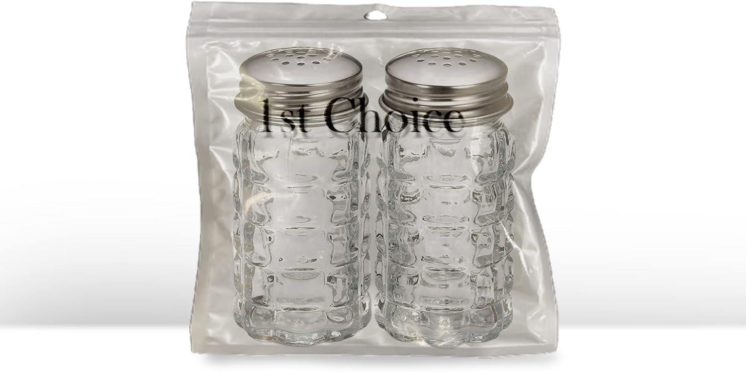 Retro Style Salt and Pepper Shakers with Stainless Tops (2)