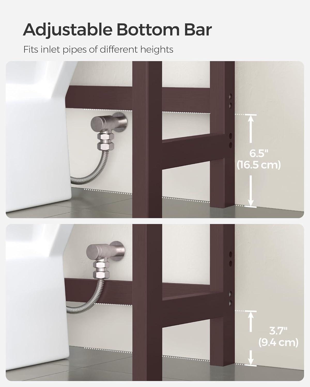 SONGMICS 3-Tier Over The Toilet Storage Bamboo Over Toilet Bathroom Organizer with Adjustable Shelf Brown