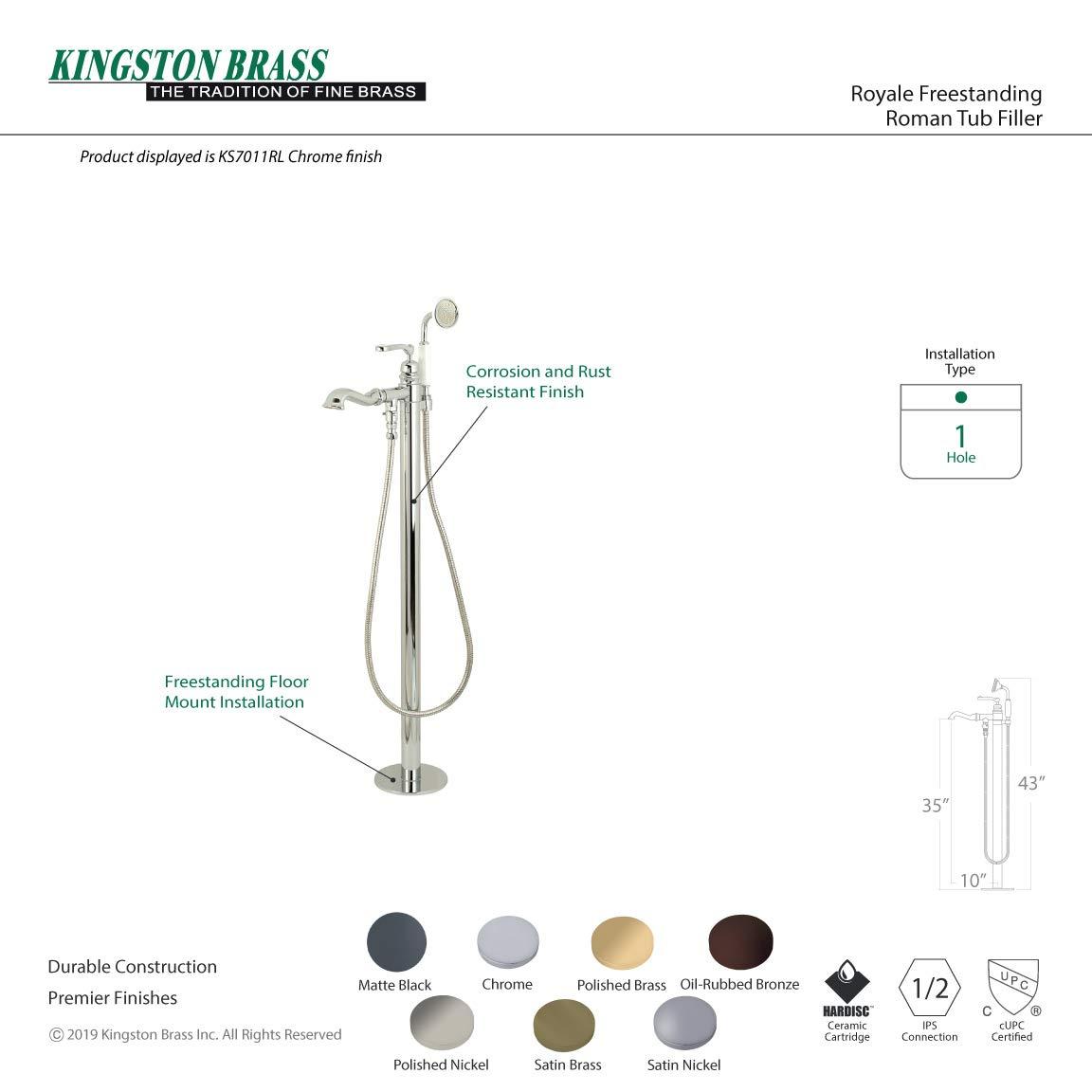 Kingston Brass Royale Single-Handle 1-Hole Freestanding Tub Faucet with Hand Shower