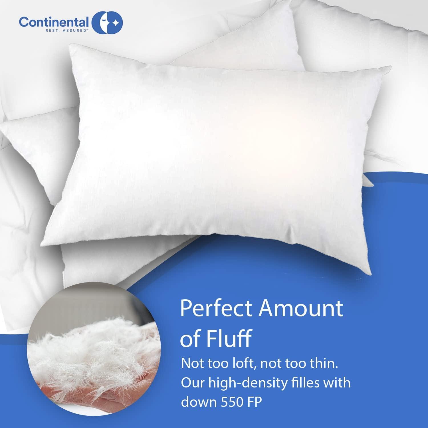 ContinentalBedding Continental Bedding Firm Down Pillows, 2-Pack, 550FP, 75% Down 25% Feather, 400TC Cotton Cover (Set of 2)