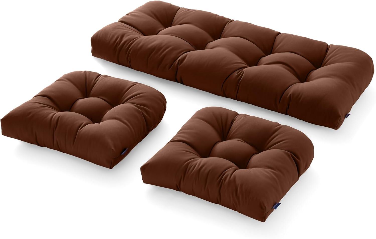 BLISSWALK Outdoor Chair Cushions,3 Pieces Wicker Cushion Set Set,44"x19"x5",Tufted Loveseat Outdoor Cushions for Patio Furniture All Weather,Dark Brown