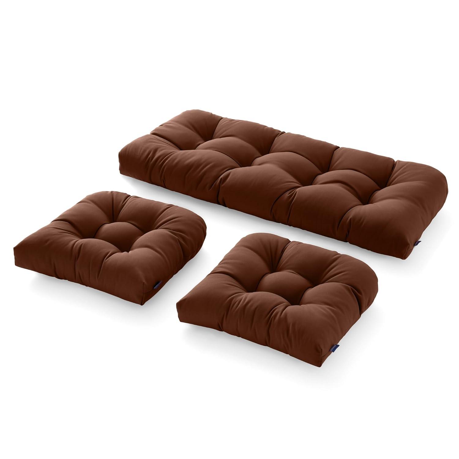 BLISSWALK Outdoor Chair Cushions,3 Pieces Wicker Cushion Set Set,44"x19"x5",Tufted Loveseat Outdoor Cushions for Patio Furniture All Weather,Dark Brown