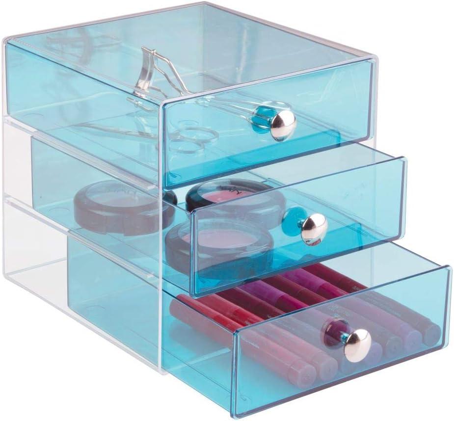 iDESIGN Plastic Original 3-Drawer Desk Organization Set Teal Blue: Desk Organizer Drawers, Stationery Holder, 6.5" Dimensions