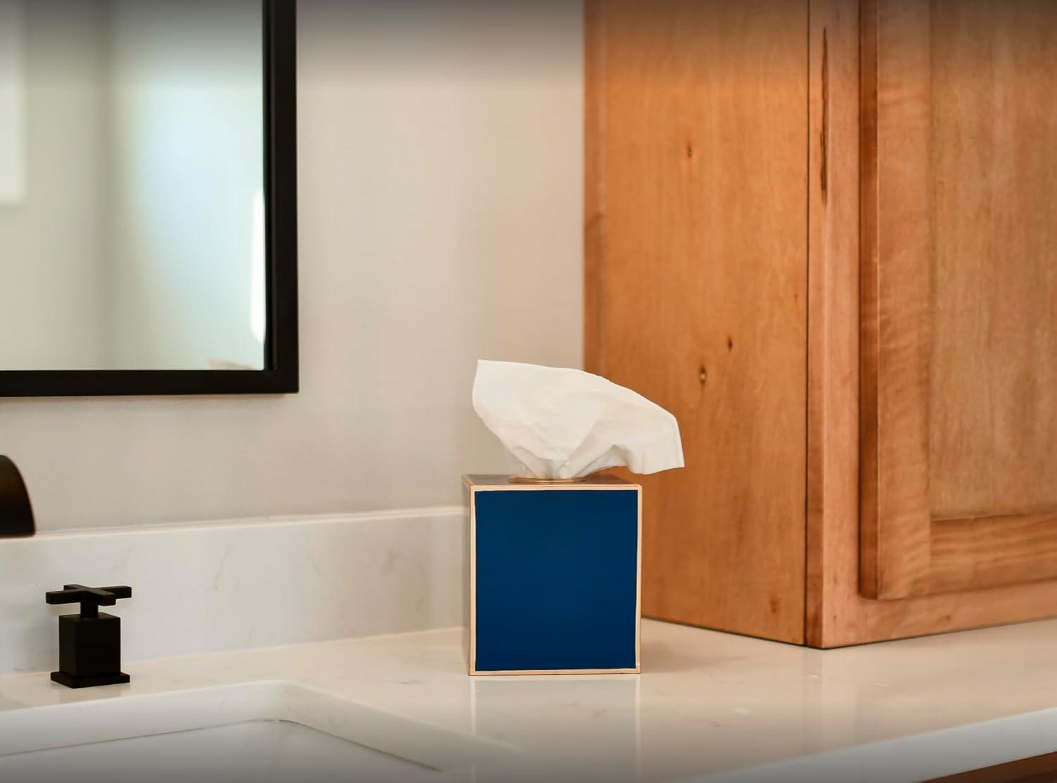 Jaye’s Studio Square Tissue Box Cover Cube, Facial Tissue Holders Decorative Tissue Box Holder for Bathroom Accessories Gold Bedroom Accessories Desk & Home Decor, Metal Tissue Box Cover Blue (6x6x5)