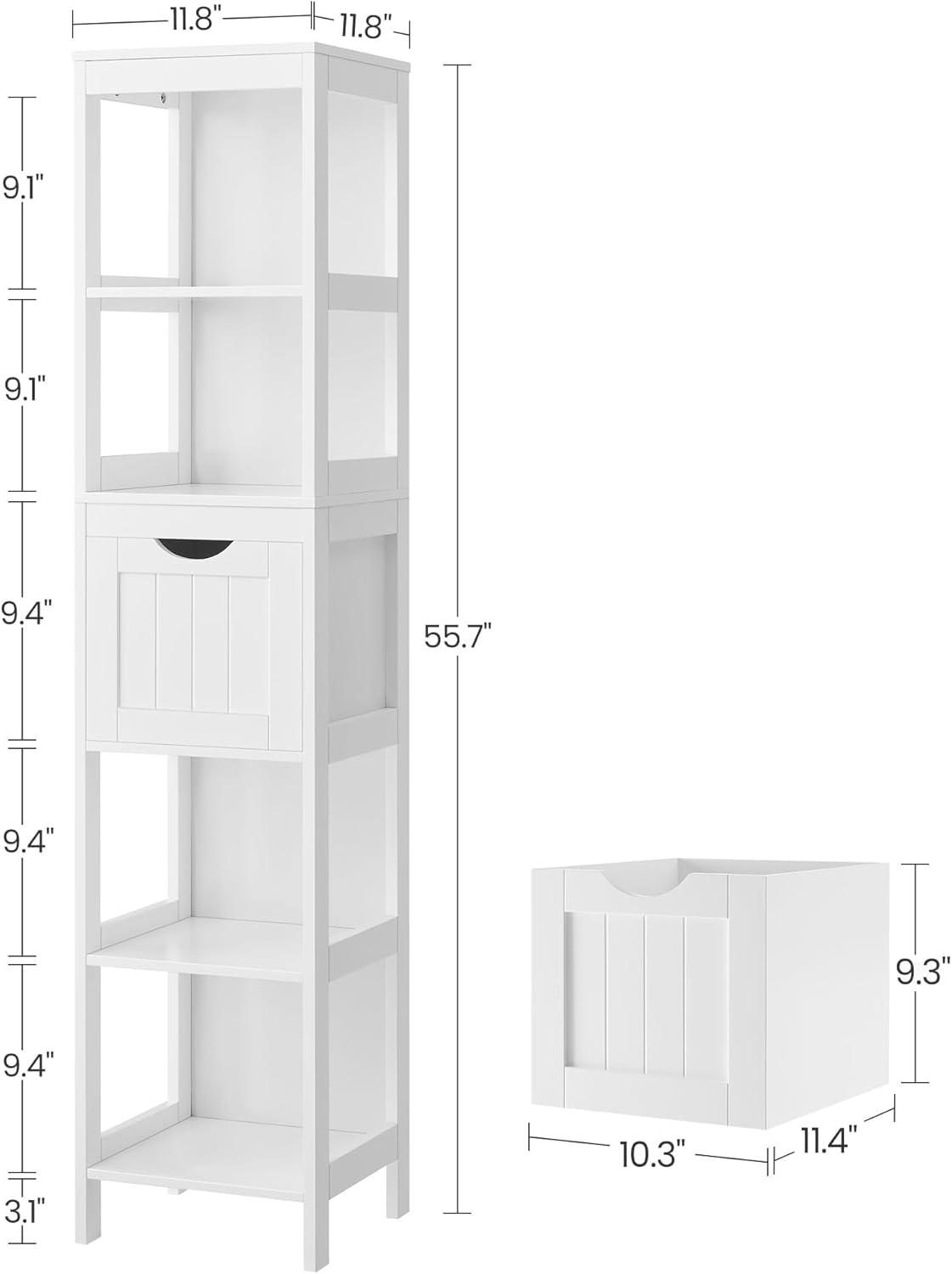 VASAGLE Bathroom Tall Cabinet, with 2 Drawers and 3 Open Shelves, White