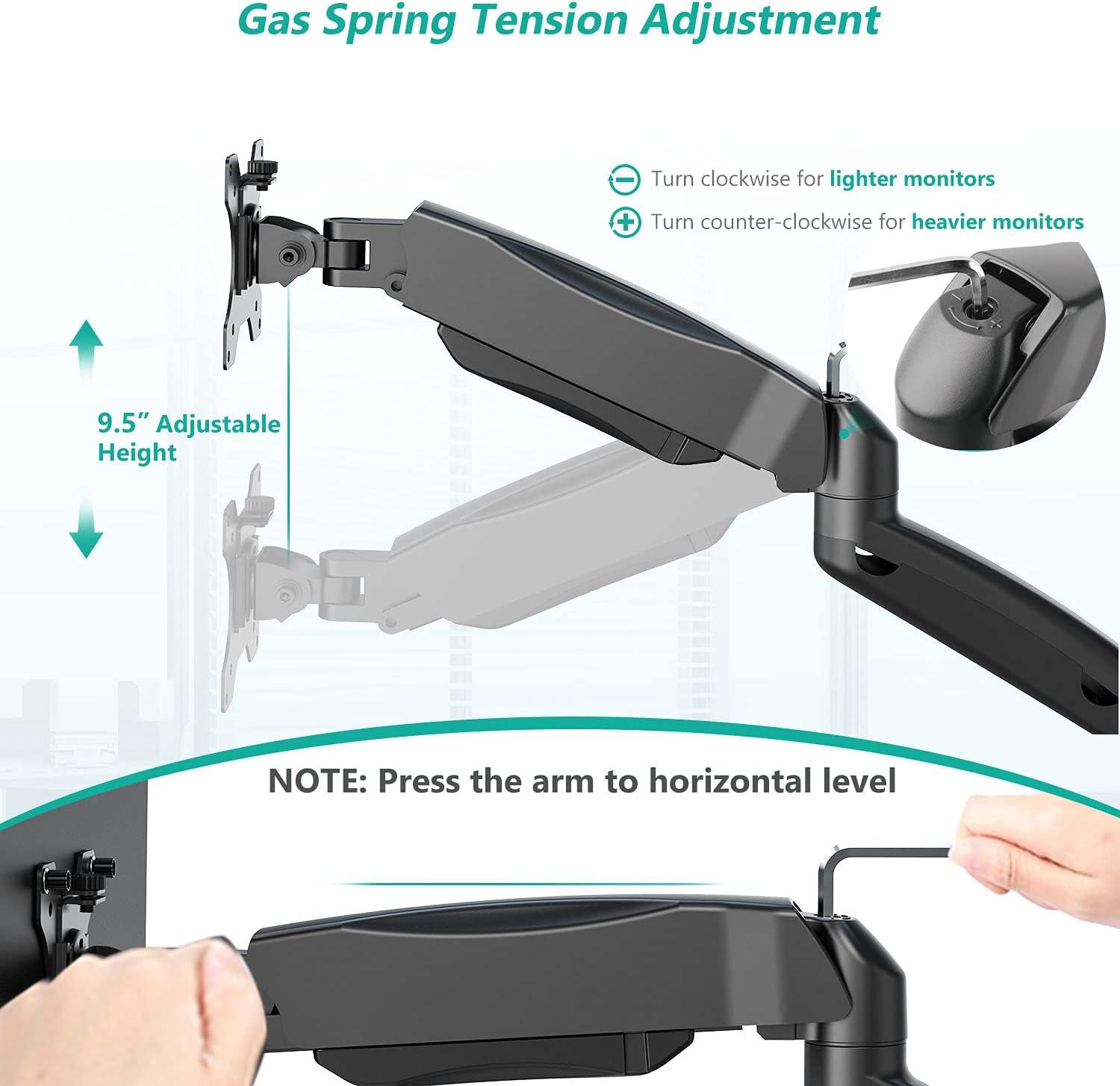 Black Adjustable Gas Spring Wall Mount for 13-32 Inch Monitors