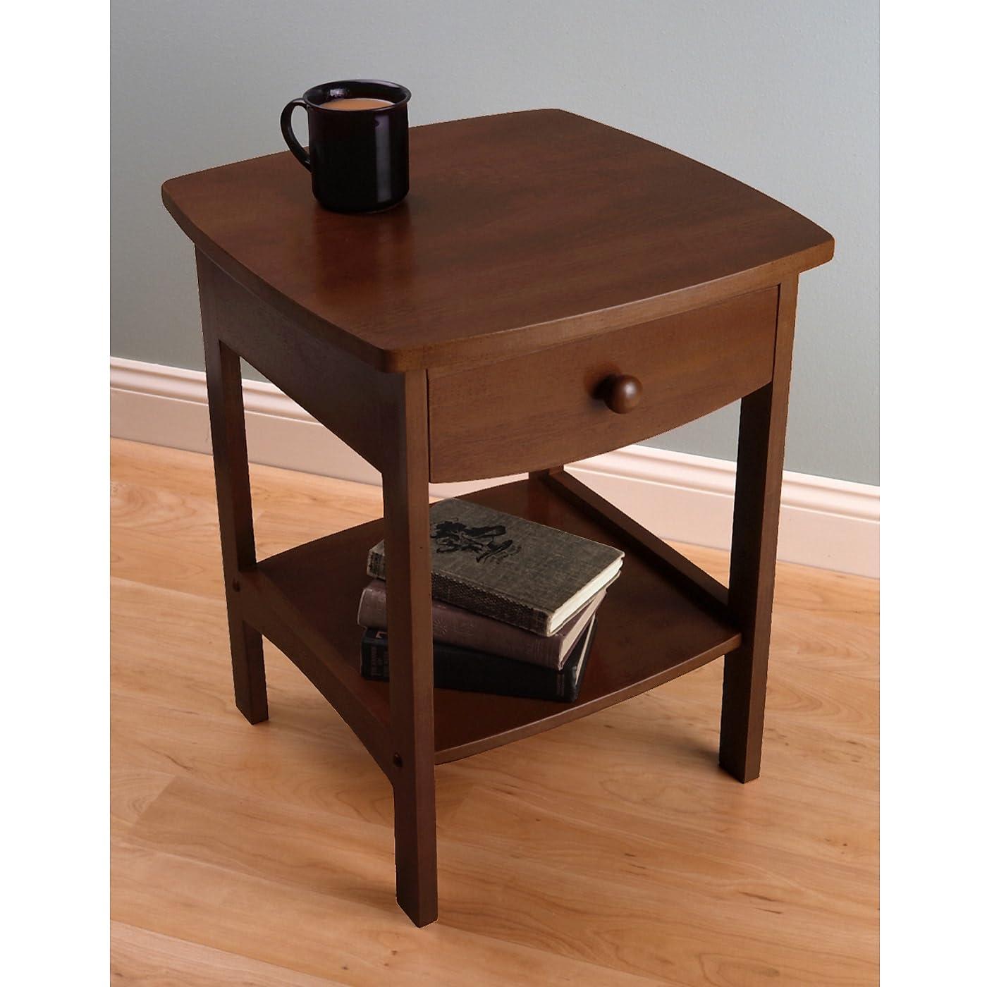 Winsome End Table Walnut: Hardwood Frame, MDF Top, Rectangular Side Table with Shelf & Drawer