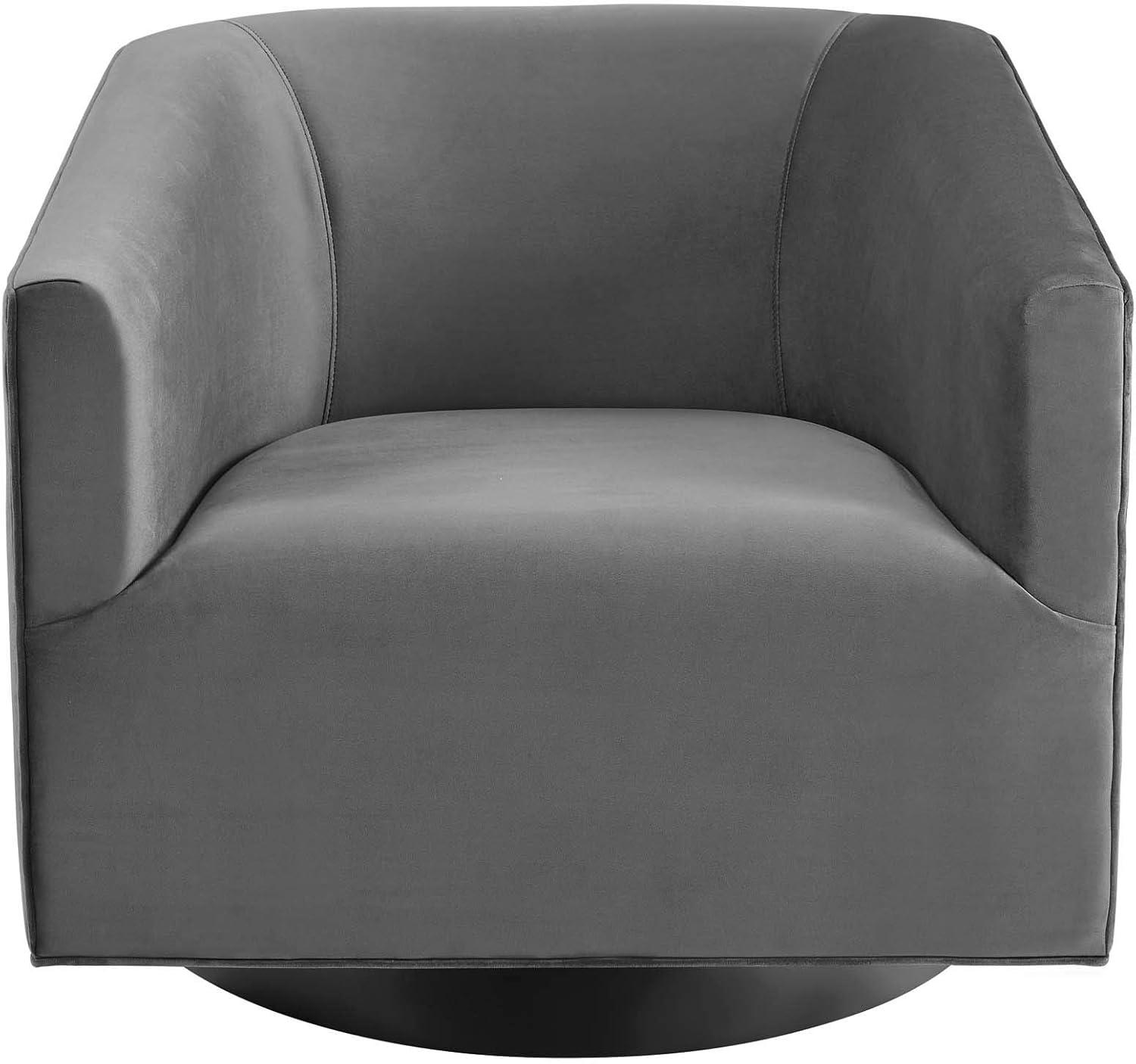 Elegant Gray Velvet Swivel Accent Chair with Metal Base