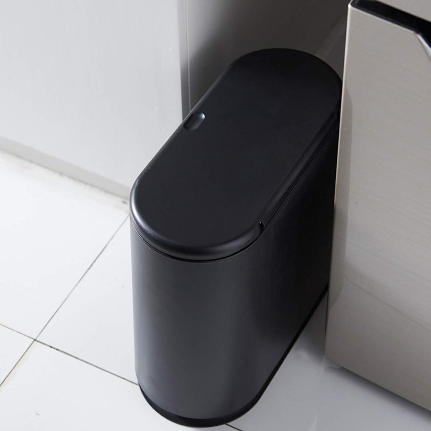 Matte Black Plastic Rectangular Bathroom Trash Can with Swing Lid