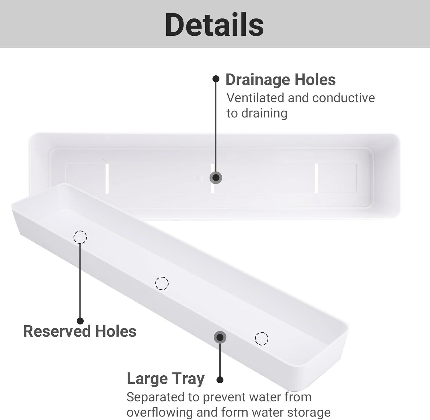 GREANER Window Boxes Planters, 3PCS 16x3.8 Inch Large Herb Planters with Tray, Indoor Succulent Cactus Flowers Vegetable Plastic Rectangle Pots for Balcony, Office, Garden, Outdoor, Windowsill (White)
