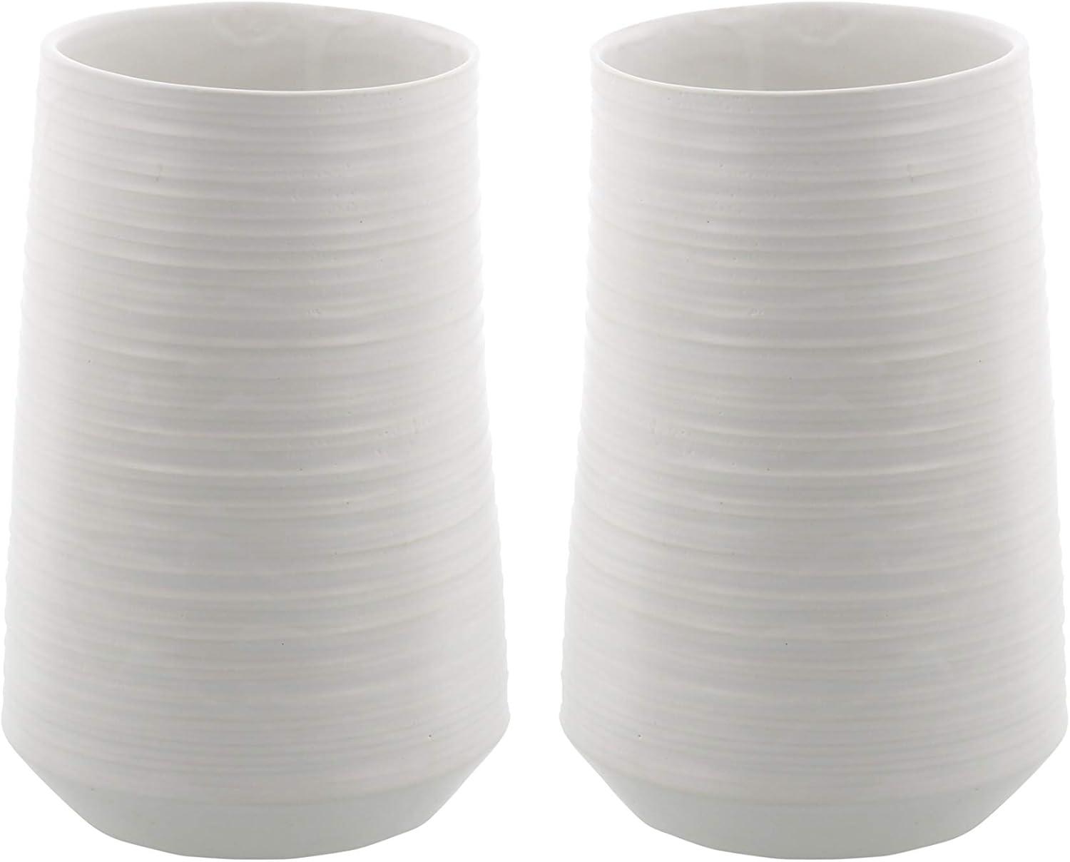 White Porcelain Ribbed Table Vase with Wide Opening