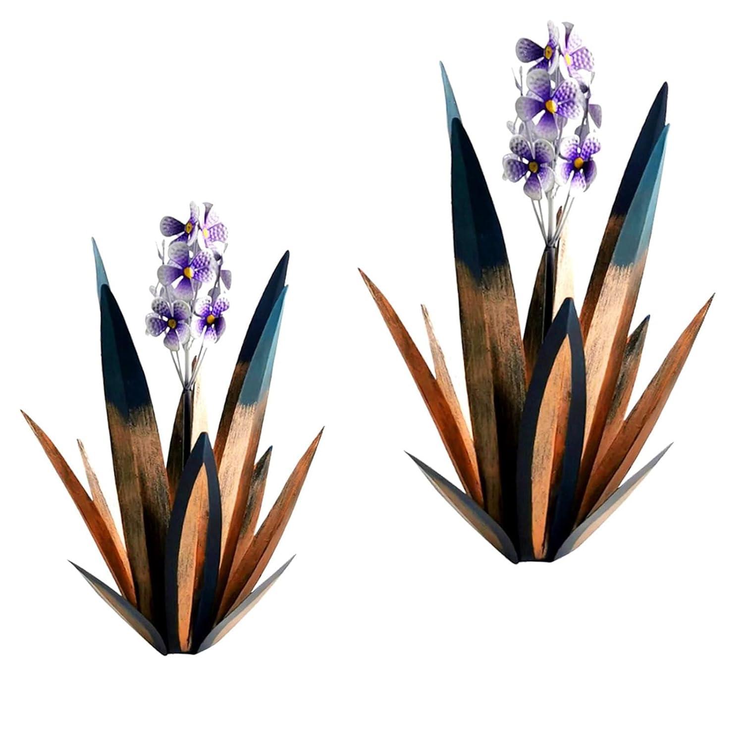 Metal Agave Plants, 2 Pack Big Tequila Rustic Sculpture, Rustic Metal Agave Plants Lawn Ornaments, for Yard Stakes, Garden Figurines, Outdoor Patio (2 PCS Colorful)