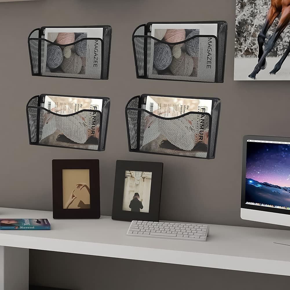 Mesh 3 Pack Wall Mounted File Holder Metal Hanging Vertical Wall File Pocket Organizer for Office and Home, Black