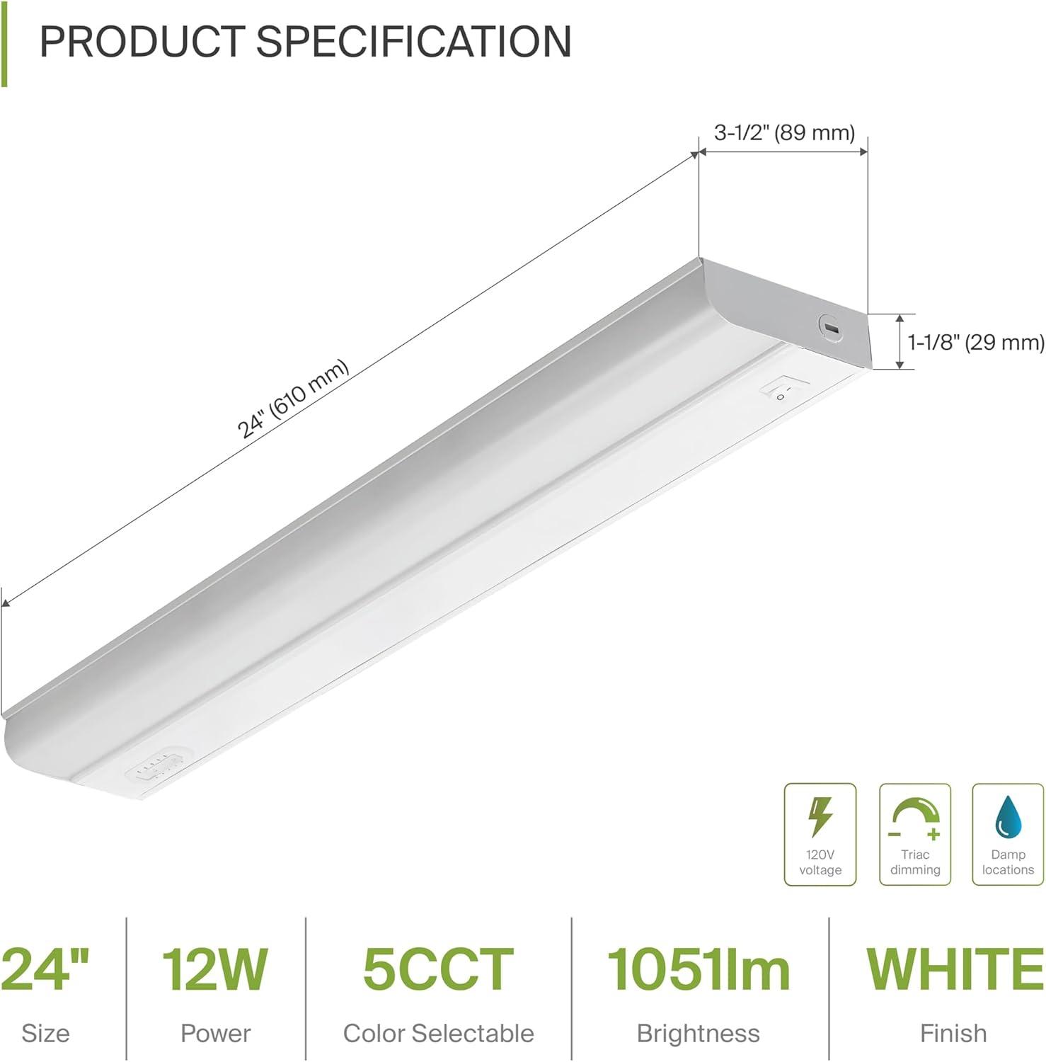 24 Inch White LED Under Cabinet Light with Switch