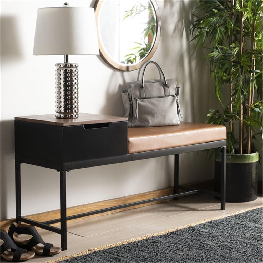Maruka Bench with Storage - Brown/Brown - Safavieh