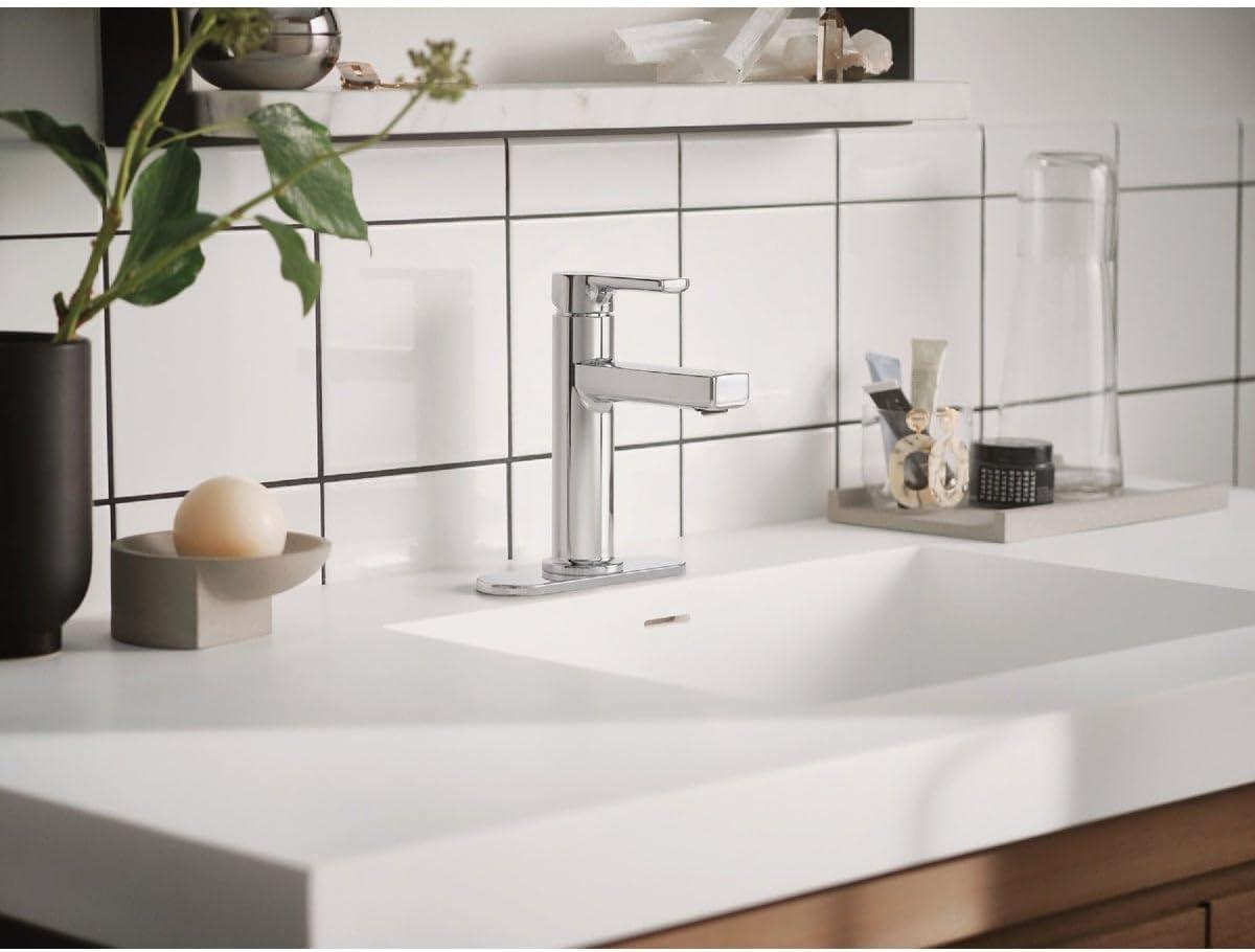 Moen Rinza 84627 Cromo 1 Mango Simple Agujero Waterense Baño Fregadero Grifo con Desage con Placa de Cubierta