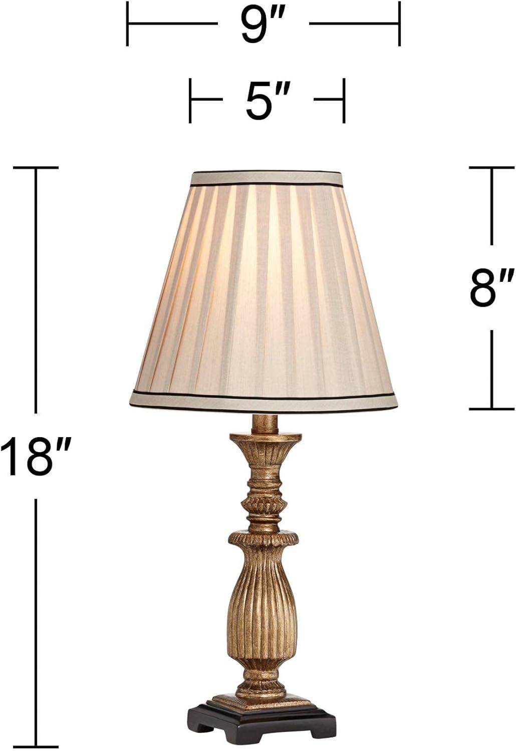 Regency Hill Ribbed Traditional Rustic Accent Table Lamp 18" High Antique Gold Beige Fabric Pleated Empire Shade for Bedroom Living Room Bedside Kids