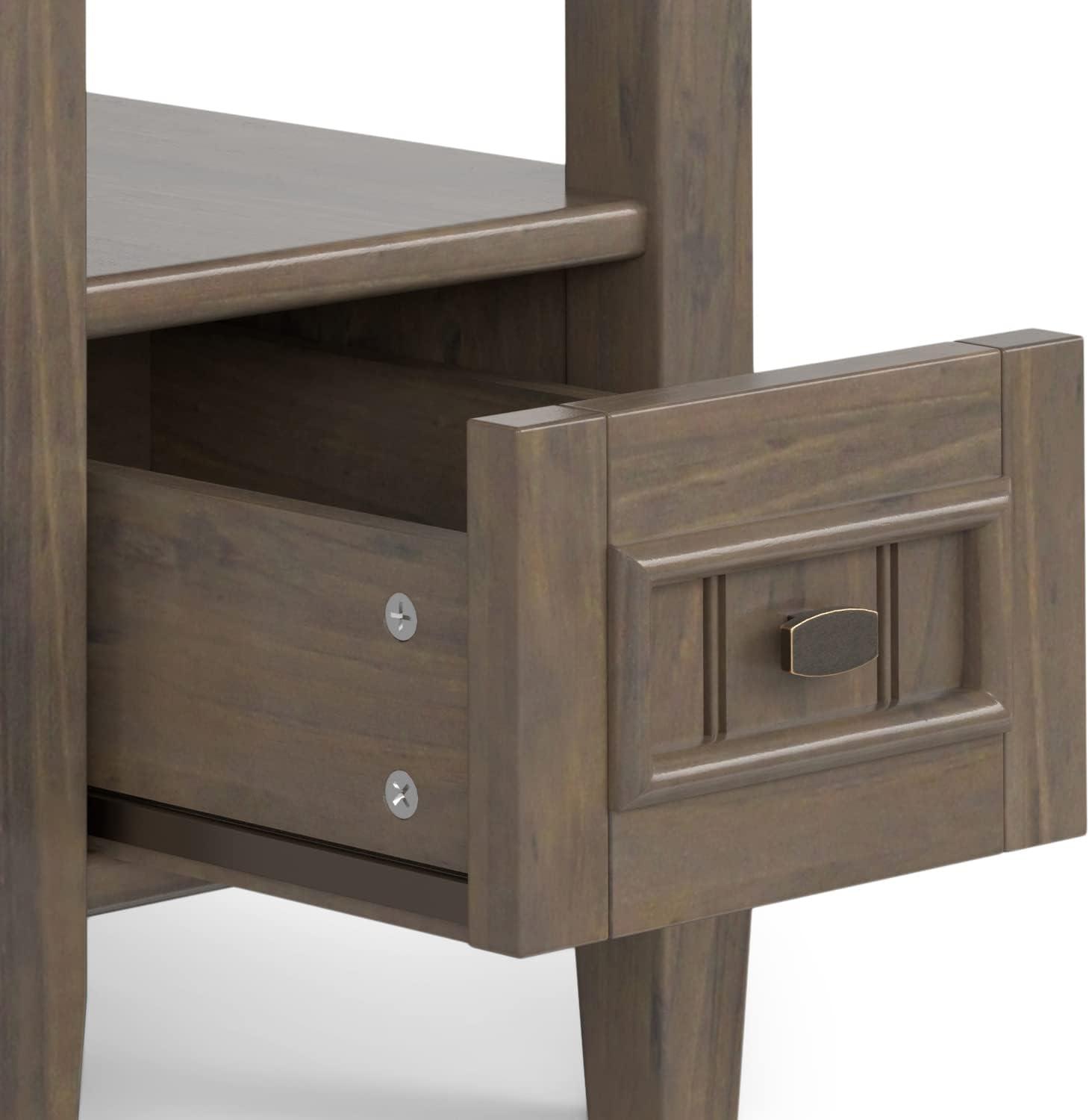 Lev Smoky Brown Solid Wood Narrow End Table with Storage