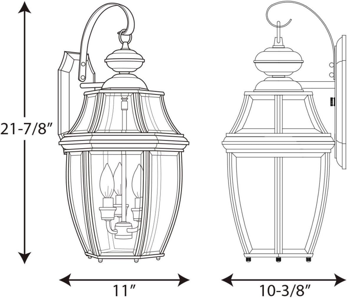 Progress Lighting New Haven 3-Light Outdoor Large Wall Lantern in Black with Clear Beveled Glass Shade