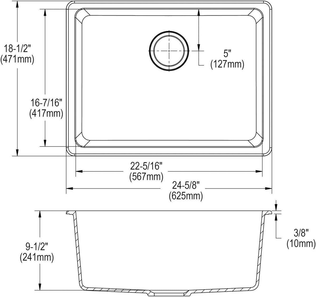 Elkay Quartz Classic 24-5/8" x 18-1/2" x 9-1/2" Single Bowl Undermount Sink, Graphite