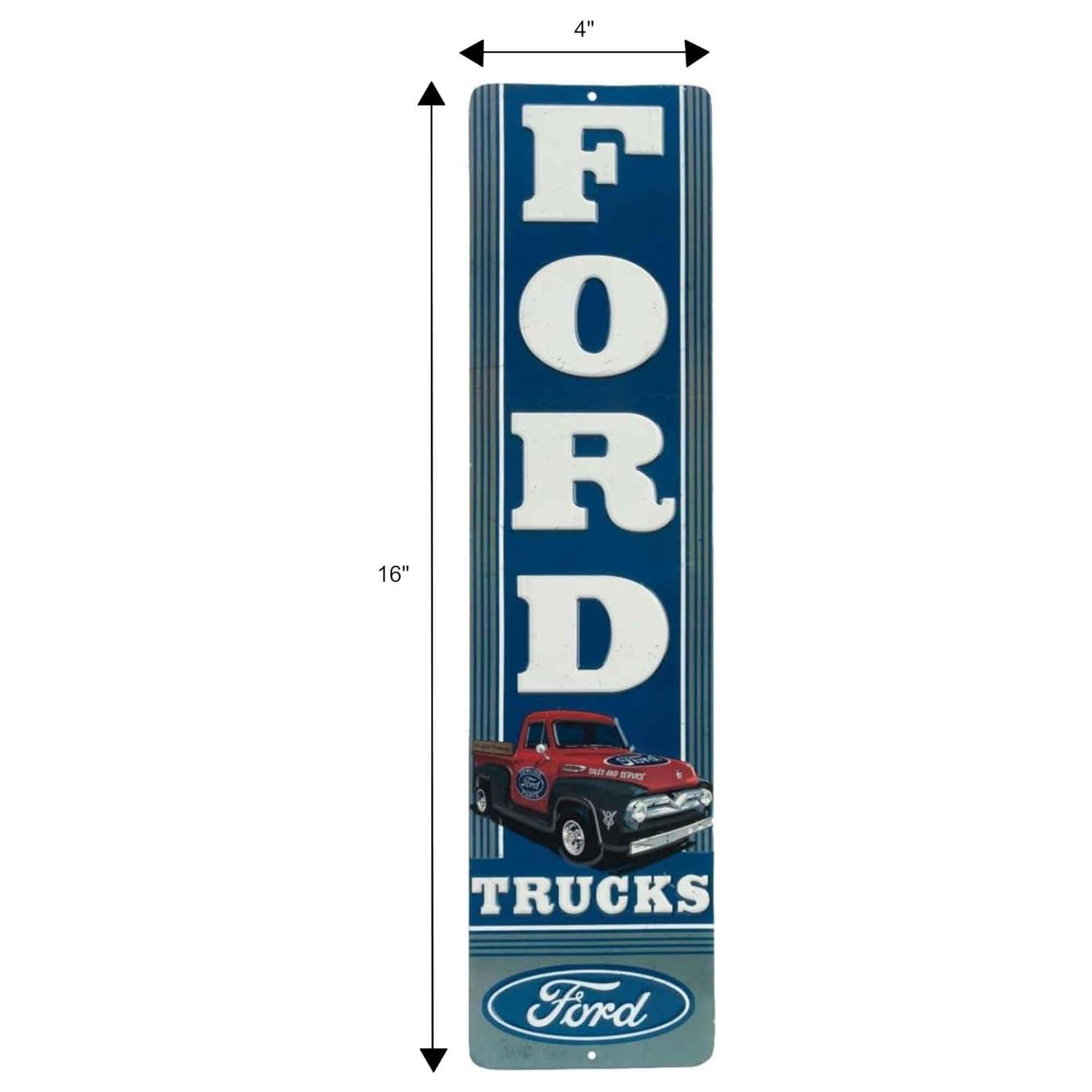 Ford Trucks Vertical Embossed Metal Sign - Vintage Ford Sign for Garage or Man Cave