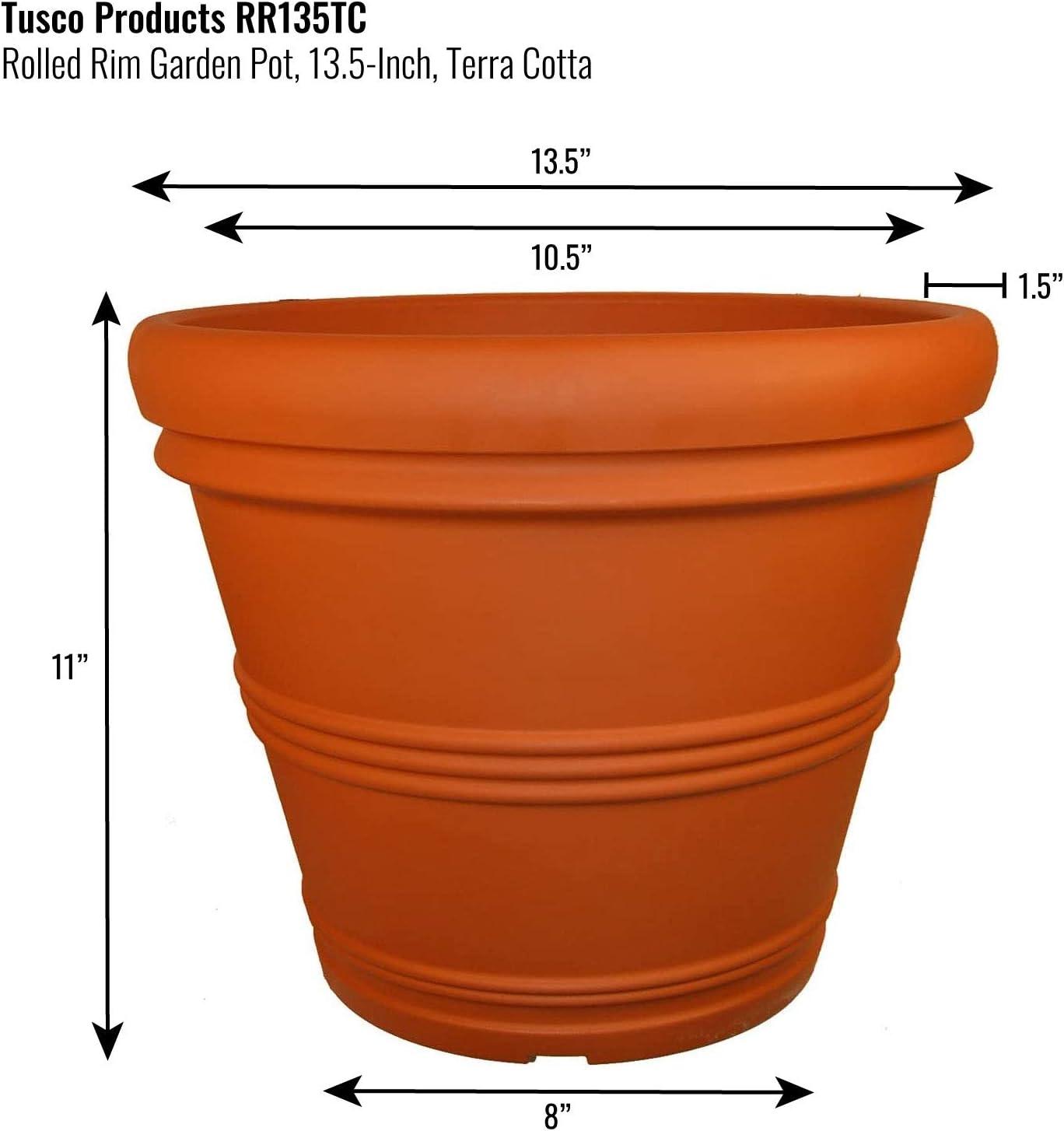 Tusco Products Plastic Rolled Rim Garden Pot Planter, Terra Cotta Color, 14"