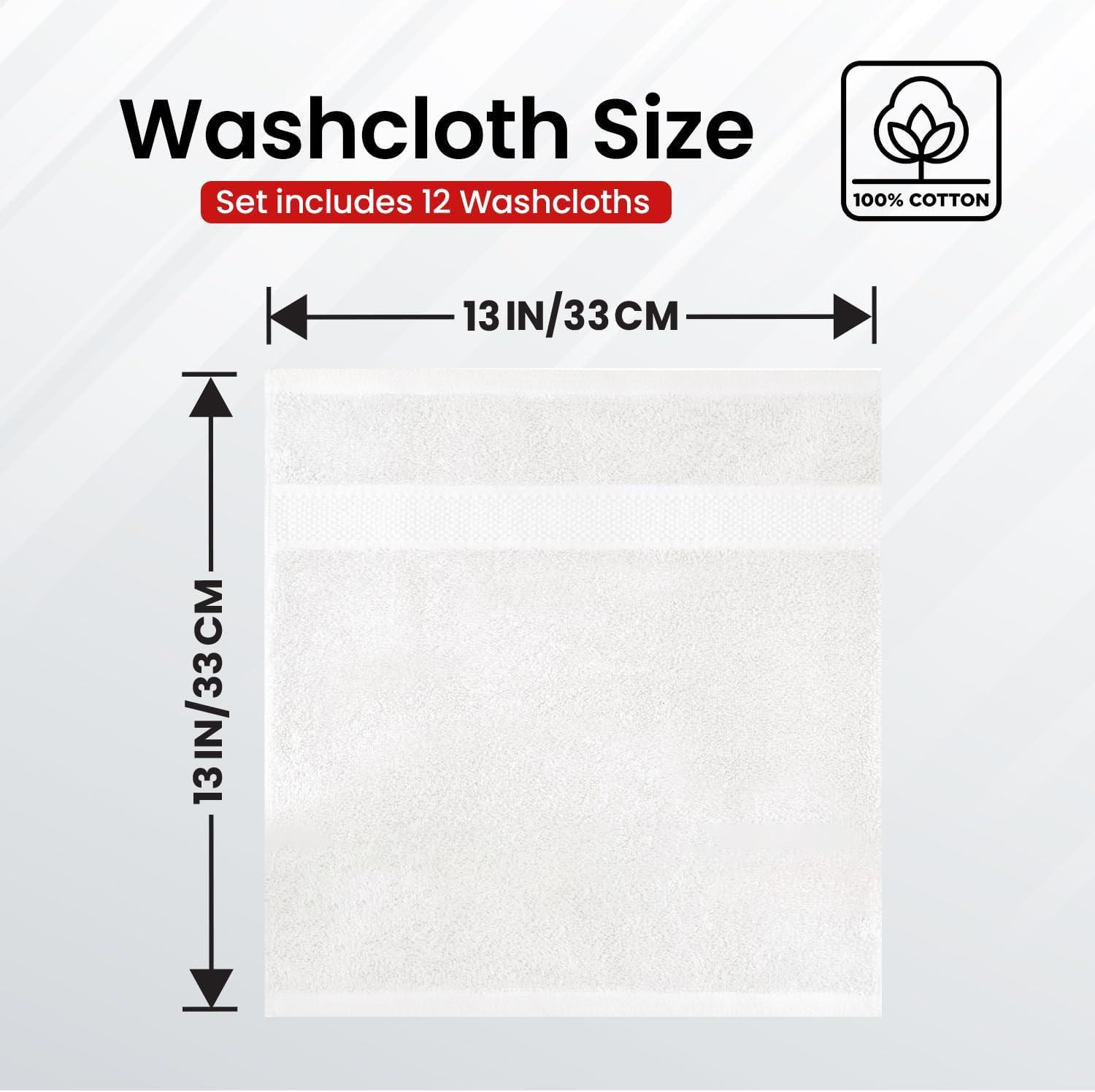 Premium White Cotton 13x13 Washcloths Pack of 12